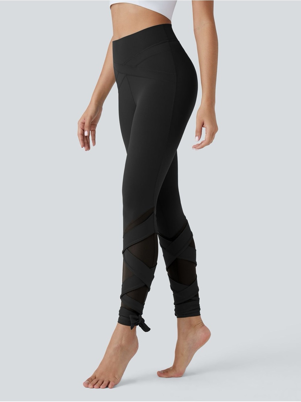 NWT Halara SoftlyZero Black Contrast Mesh Lace Up Yoga 7/8 Leggings - UPF50+  S